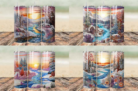 3D Embroidered Winter Landscape Tumbler Bundle Sublimation Regulrcrative 