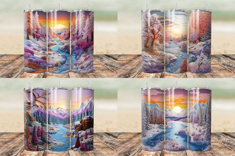3D Embroidered Winter Landscape Tumbler Bundle Sublimation Regulrcrative 