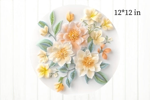 3D Embroidery Flowers Sublimation. Face Clock Design PNG Sublimation Olga Terlyanskaya 