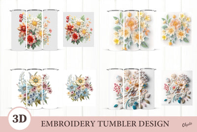 3D Embroidery Tumbler Bundle. 3D Embroidery Flowers Tumbler Sublimation Olga Terlyanskaya 