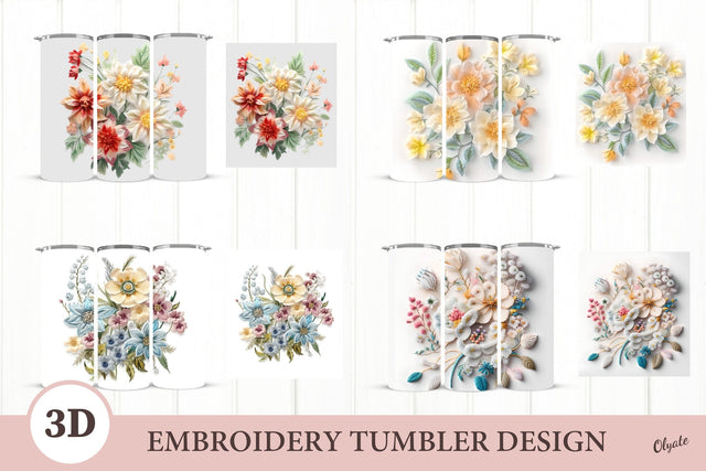 3D Embroidery Tumbler Bundle. 3D Embroidery Flowers Tumbler Sublimation Olga Terlyanskaya 
