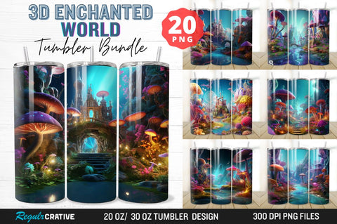 3D Enchanted World Tumbler Bundle Sublimation Regulrcrative 