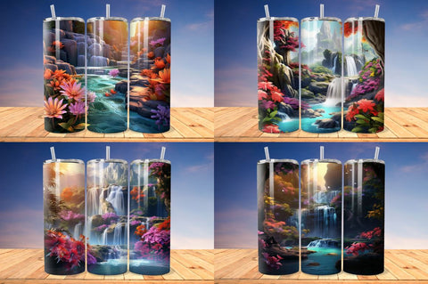 3D Enchanting Waterfall Tumbler Bundle Sublimation Regulrcrative 