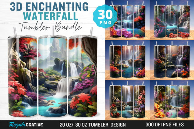 3D Enchanting Waterfall Tumbler Bundle Sublimation Regulrcrative 
