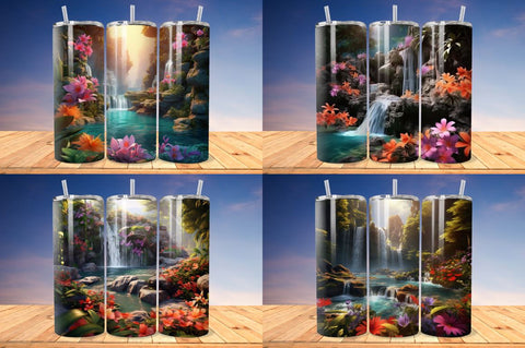 3D Enchanting Waterfall Tumbler Bundle Sublimation Regulrcrative 