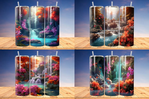 3D Enchanting Waterfall Tumbler Bundle Sublimation Regulrcrative 