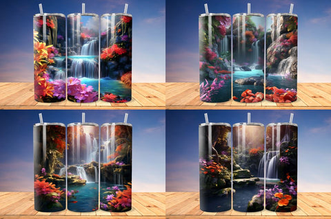 3D Enchanting Waterfall Tumbler Bundle Sublimation Regulrcrative 