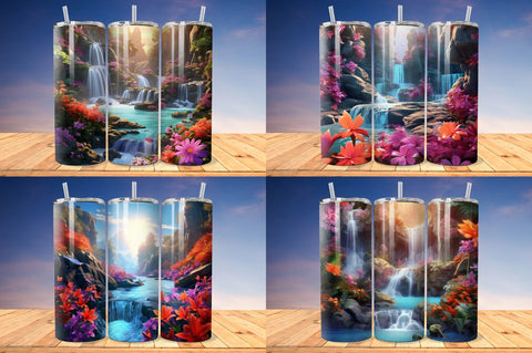 3D Enchanting Waterfall Tumbler Bundle Sublimation Regulrcrative 