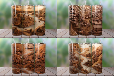 3D Engraved Happy Camper Landscape Tumbler Bundle Sublimation Regulrcrative 
