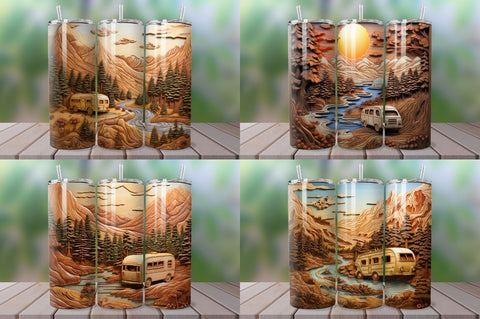 3D Engraved Happy Camper Landscape Tumbler Bundle Sublimation Regulrcrative 