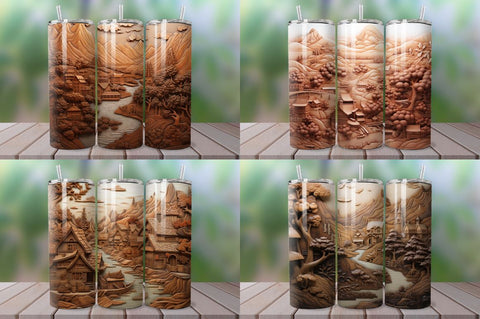 3D Engraved Happy Camper Landscape Tumbler Bundle Sublimation Regulrcrative 