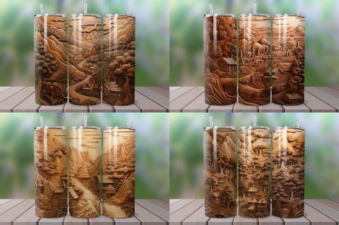3D Engraved Happy Camper Landscape Tumbler Bundle Sublimation Regulrcrative 