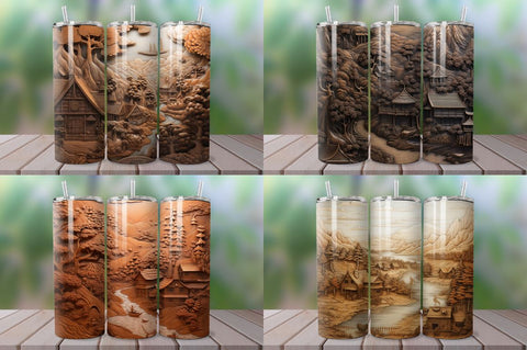 3D Engraved Happy Camper Landscape Tumbler Bundle Sublimation Regulrcrative 
