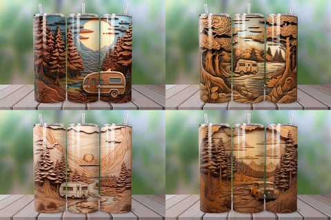 3D Engraved Happy Camper Landscape Tumbler Bundle Sublimation Regulrcrative 
