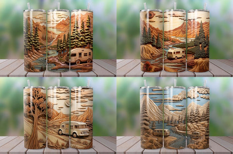 3D Engraved Happy Camper Landscape Tumbler Bundle Sublimation Regulrcrative 