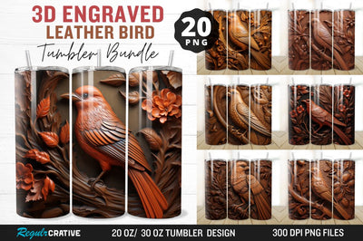 3D Engraved Leather Bird Tumbler Bundle Sublimation Regulrcrative 