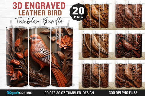 3D Engraved Leather Bird Tumbler Bundle Sublimation Regulrcrative 