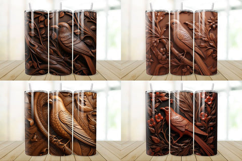 3D Engraved Leather Bird Tumbler Bundle Sublimation Regulrcrative 