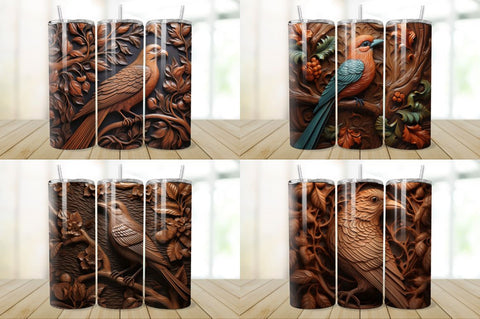 3D Engraved Leather Bird Tumbler Bundle Sublimation Regulrcrative 