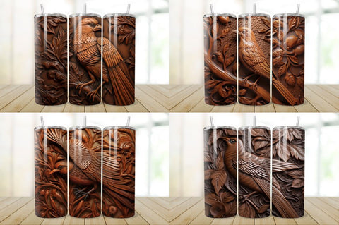 3D Engraved Leather Bird Tumbler Bundle Sublimation Regulrcrative 
