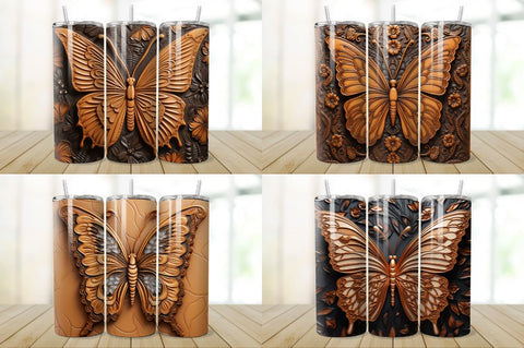 3D Engraved Leather Butterfly Tumbler Bundle Sublimation Regulrcrative 