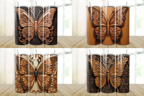 3D Engraved Leather Butterfly Tumbler Bundle Sublimation Regulrcrative 