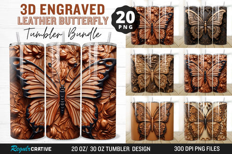 3D Engraved Leather Butterfly Tumbler Bundle Sublimation Regulrcrative 