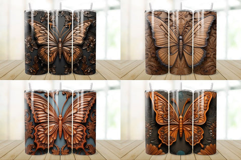 3D Engraved Leather Butterfly Tumbler Bundle Sublimation Regulrcrative 