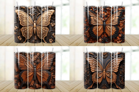 3D Engraved Leather Butterfly Tumbler Bundle Sublimation Regulrcrative 