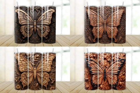 3D Engraved Leather Butterfly Tumbler Bundle Sublimation Regulrcrative 