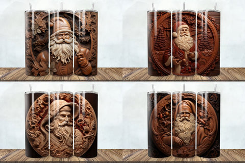 3D Engraved Leather Christmas Santa Tumbler Bundle Sublimation Regulrcrative 