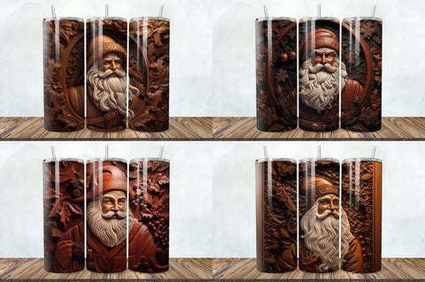 3D Engraved Leather Christmas Santa Tumbler Bundle Sublimation Regulrcrative 