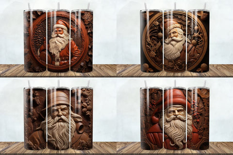 3D Engraved Leather Christmas Santa Tumbler Bundle Sublimation Regulrcrative 