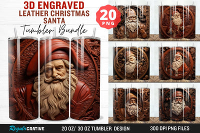 3D Engraved Leather Christmas Santa Tumbler Bundle Sublimation Regulrcrative 