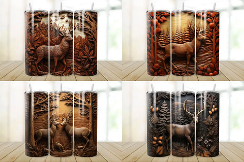 3D Engraved Leather Deer Tumbler Bundle Sublimation Regulrcrative 