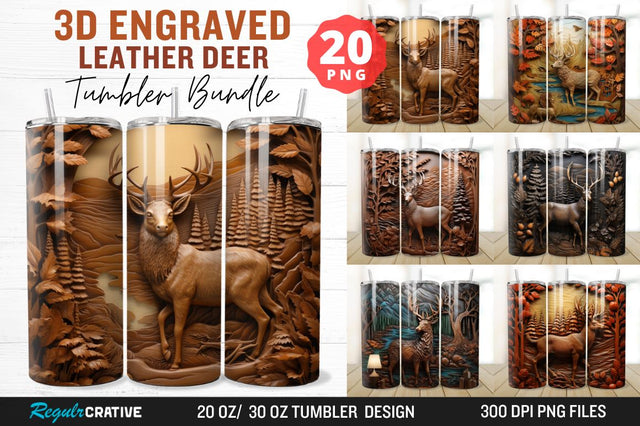 3D Engraved Leather Deer Tumbler Bundle Sublimation Regulrcrative 