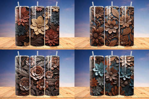 3D Engraved Leather Flowers Tumbler Bundle Sublimation Regulrcrative 