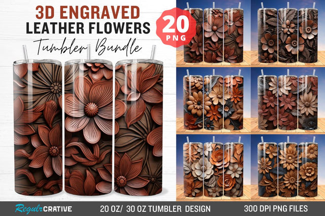 3D Engraved Leather Flowers Tumbler Bundle Sublimation Regulrcrative 