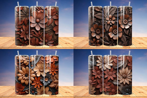 3D Engraved Leather Flowers Tumbler Bundle Sublimation Regulrcrative 