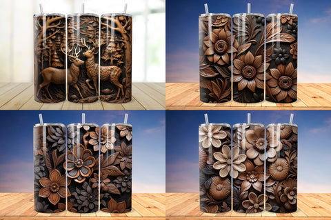 3D Engraved Leather Flowers Tumbler Bundle Sublimation Regulrcrative 