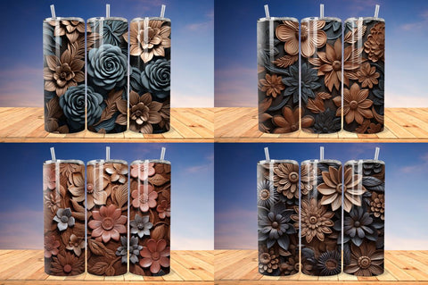 3D Engraved Leather Flowers Tumbler Bundle Sublimation Regulrcrative 