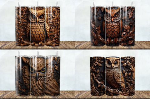 3D Engraved Leather Owl Tumbler Bundle Sublimation Regulrcrative 