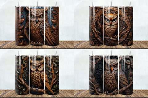3D Engraved Leather Owl Tumbler Bundle Sublimation Regulrcrative 