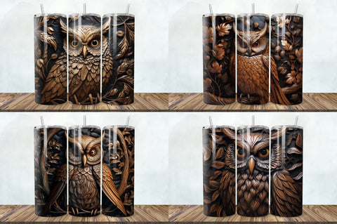 3D Engraved Leather Owl Tumbler Bundle Sublimation Regulrcrative 