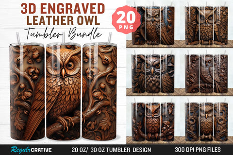 3D Engraved Leather Owl Tumbler Bundle Sublimation Regulrcrative 