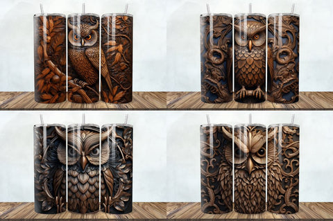 3D Engraved Leather Owl Tumbler Bundle Sublimation Regulrcrative 
