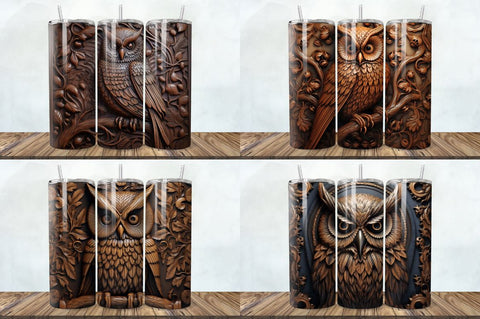 3D Engraved Leather Owl Tumbler Bundle Sublimation Regulrcrative 