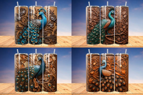 3D Engraved Leather Peacock Tumbler Bundle Sublimation Regulrcrative 
