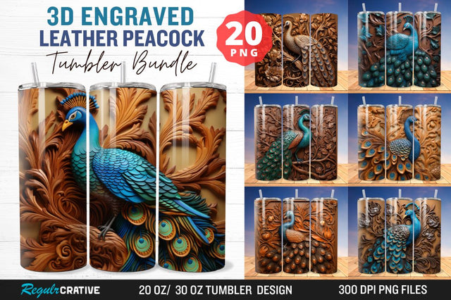 3D Engraved Leather Peacock Tumbler Bundle Sublimation Regulrcrative 