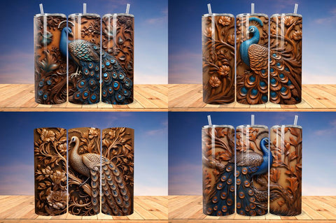3D Engraved Leather Peacock Tumbler Bundle Sublimation Regulrcrative 